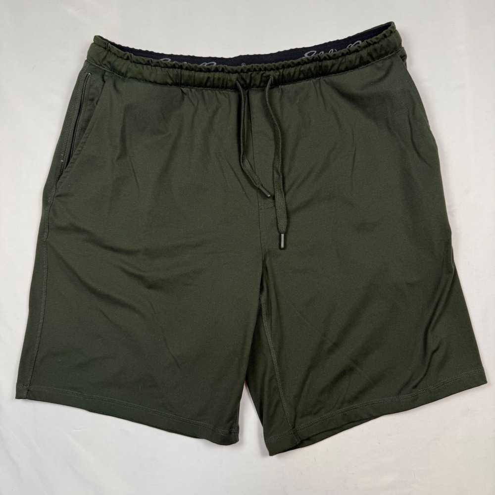 Eddie Bauer Lounge Shorts Mens Large Dark Green Elastic Drawstring Zip Pocket